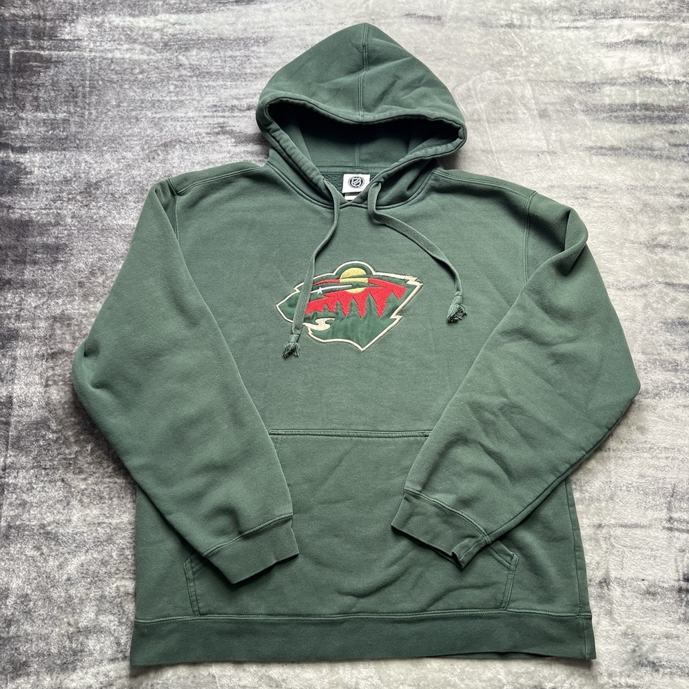 Men's NHL Minnesota Wild Primary Logo Pullover Hoodie Green Size Large